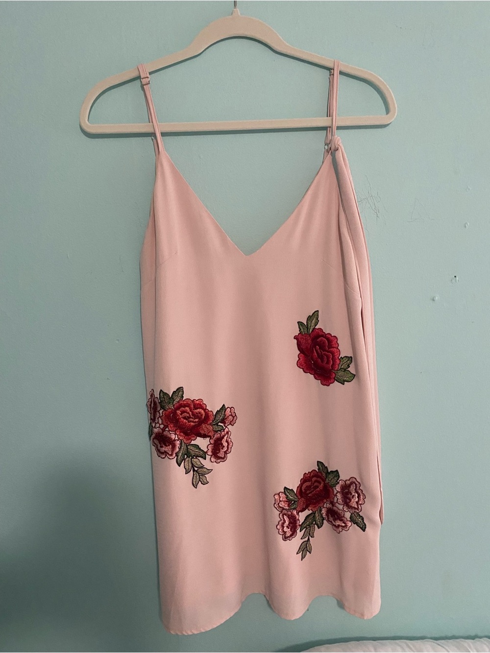 Selfie Leslie Light Pink Floral Embroidered Slip Dress